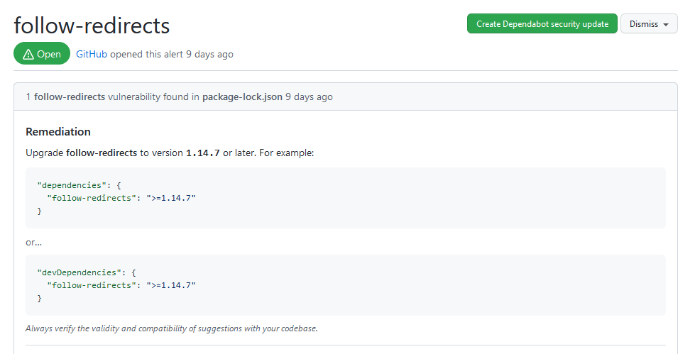 Dependabot alert