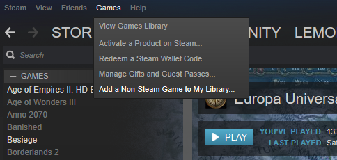 Add non-steam game to Steam